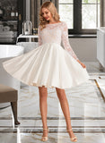 Tiffany Ball-Gown/Princess Scoop Neck Knee-Length Satin Lace Wedding Dress UKP0013952