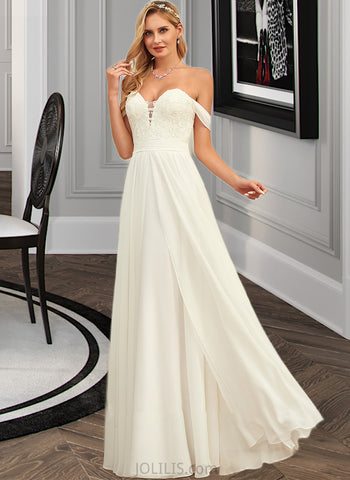 Melany A-Line Off-the-Shoulder Floor-Length Chiffon Lace Wedding Dress UKP0013955