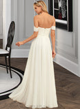 Melany A-Line Off-the-Shoulder Floor-Length Chiffon Lace Wedding Dress UKP0013955