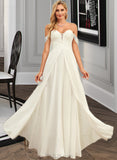 Melany A-Line Off-the-Shoulder Floor-Length Chiffon Lace Wedding Dress UKP0013955