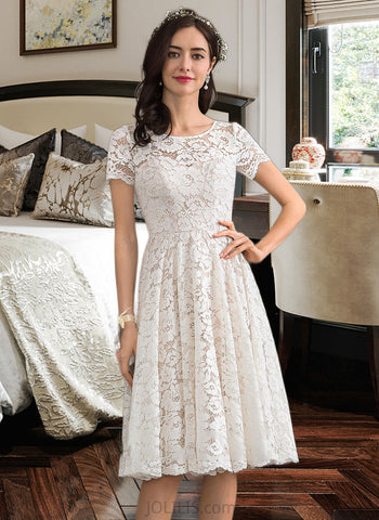 Florence A-Line Scoop Neck Knee-Length Lace Wedding Dress UKP0013956