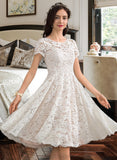 Florence A-Line Scoop Neck Knee-Length Lace Wedding Dress UKP0013956