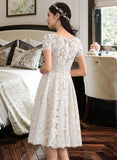 Florence A-Line Scoop Neck Knee-Length Lace Wedding Dress UKP0013956