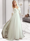 Areli A-Line V-neck Sweep Train Wedding Dress With Beading Sequins UKP0013957