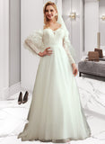 Areli A-Line V-neck Sweep Train Wedding Dress With Beading Sequins UKP0013957