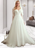 Areli A-Line V-neck Sweep Train Wedding Dress With Beading Sequins UKP0013957