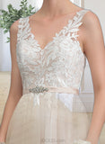 Sara A-Line V-neck Court Train Tulle Wedding Dress With Beading UKP0013958