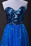 Cheap Prom Dresses Blue A Line Sweetheart Floor Length Organza Cz