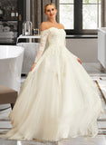 Cadence Ball-Gown/Princess Off-the-Shoulder Sweep Train Tulle Lace Wedding Dress With Lace UKP0013961