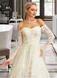 Cadence Ball-Gown/Princess Off-the-Shoulder Sweep Train Tulle Lace Wedding Dress With Lace UKP0013961