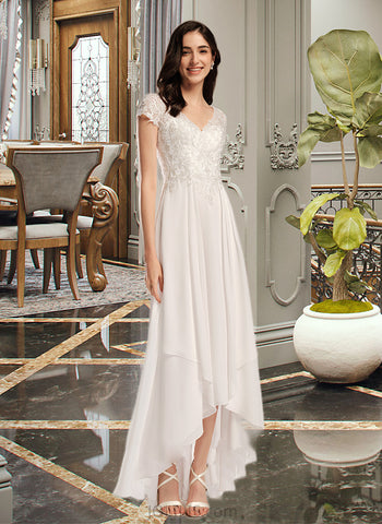 London A-Line V-neck Asymmetrical Wedding Dress With Lace UKP0013962