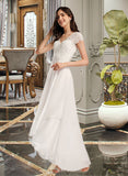 London A-Line V-neck Asymmetrical Wedding Dress With Lace UKP0013962