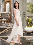 London A-Line V-neck Asymmetrical Wedding Dress With Lace UKP0013962