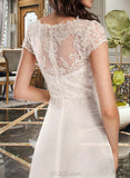 London A-Line V-neck Asymmetrical Wedding Dress With Lace UKP0013962