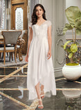 London A-Line V-neck Asymmetrical Wedding Dress With Lace UKP0013962