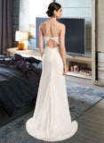 Jenna A-Line Cowl Neck Court Train Wedding Dress With Beading UKP0013964