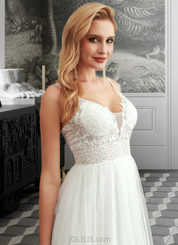 Reina A-Line V-neck Floor-Length Wedding Dress UKP0013965