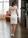 Fernanda Sheath/Column Illusion Knee-Length Stretch Crepe Wedding Dress With Sequins Bow(s) UKP0013967