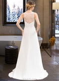 Reyna A-Line V-neck Sweep Train Chiffon Wedding Dress With Beading Sequins Cascading Ruffles UKP0013968