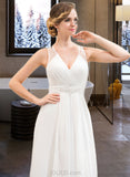 Reyna A-Line V-neck Sweep Train Chiffon Wedding Dress With Beading Sequins Cascading Ruffles UKP0013968