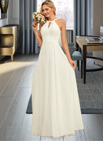 Marcie A-Line Scoop Neck Floor-Length Chiffon Wedding Dress UKP0013969