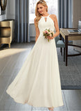 Marcie A-Line Scoop Neck Floor-Length Chiffon Wedding Dress UKP0013969