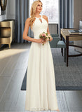 Marcie A-Line Scoop Neck Floor-Length Chiffon Wedding Dress UKP0013969