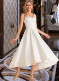 Essence A-Line V-neck Asymmetrical Satin Wedding Dress UKP0013971