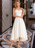 Essence A-Line V-neck Asymmetrical Satin Wedding Dress UKP0013971