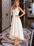 Essence A-Line V-neck Asymmetrical Satin Wedding Dress UKP0013971