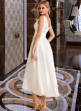 Essence A-Line V-neck Asymmetrical Satin Wedding Dress UKP0013971