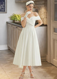 Patience A-Line Tea-Length Satin Wedding Dress With Pockets UKP0013973