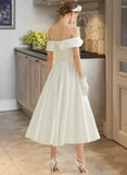 Patience A-Line Tea-Length Satin Wedding Dress With Pockets UKP0013973