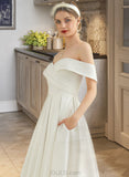 Patience A-Line Tea-Length Satin Wedding Dress With Pockets UKP0013973