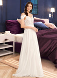 Jess A-Line V-neck Sweep Train Wedding Dress With Beading Sequins UKP0013974