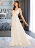 Erika A-Line V-neck Floor-Length Wedding Dress With Ruffle UKP0013975