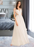 Erika A-Line V-neck Floor-Length Wedding Dress With Ruffle UKP0013975