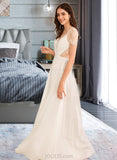 Erika A-Line V-neck Floor-Length Wedding Dress With Ruffle UKP0013975