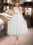 Stella Ball-Gown/Princess Scoop Neck Tea-Length Tulle Wedding Dress With Beading Sequins UKP0013976