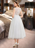 Stella Ball-Gown/Princess Scoop Neck Tea-Length Tulle Wedding Dress With Beading Sequins UKP0013976