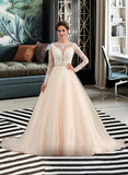 Jayla Ball-Gown/Princess Scoop Neck Chapel Train Tulle Wedding Dress With Beading UKP0013977