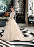 Jayla Ball-Gown/Princess Scoop Neck Chapel Train Tulle Wedding Dress With Beading UKP0013977