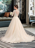 Jayla Ball-Gown/Princess Scoop Neck Chapel Train Tulle Wedding Dress With Beading UKP0013977