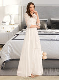 Emilia A-Line Illusion Floor-Length Wedding Dress With Ruffle Beading UKP0013978