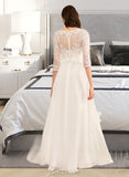 Emilia A-Line Illusion Floor-Length Wedding Dress With Ruffle Beading UKP0013978