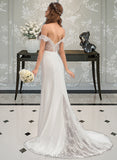 Phoebe Trumpet/Mermaid Court Train Chiffon Lace Wedding Dress With Beading Sequins UKP0013979