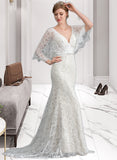 Myah Trumpet/Mermaid V-neck Sweep Train Lace Wedding Dress With Beading Sequins UKP0013982