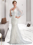 Myah Trumpet/Mermaid V-neck Sweep Train Lace Wedding Dress With Beading Sequins UKP0013982