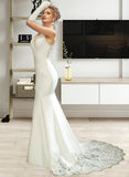 Gia Trumpet/Mermaid V-neck Chapel Train Wedding Dress With Lace UKP0013984