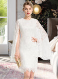 Joy Sheath/Column Scoop Neck Knee-Length Lace Wedding Dress UKP0013985